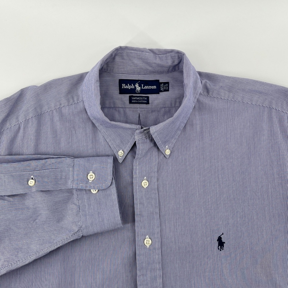 Ralph Lauren. Dress Shirt, Mens, 17.5 34/35, Blue, Yarmouth Micro Stripe Cotton